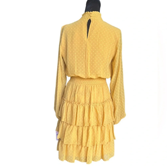Nanette Lepore NWT Gold Ray Smocked Ruffle Long Sleeve Dress - Size 2 - Picture 3 of 8